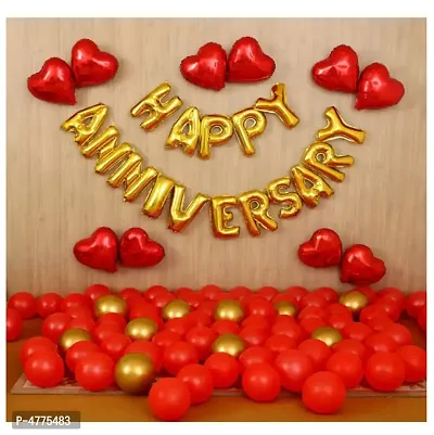 69 pcs Romantic Combo  Happy Anniversay Letter foil balloons + Mettaliic Balloons + Special Heart shape Balloons-thumb0