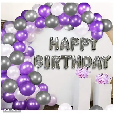 Elegant 31 Pcs Combo Happy Birthday Letter foil Balloon  + Purple,Silver and white Metallic Balloons-thumb0