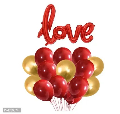 Anniversary Love 31 pcs Combo Love shape foil Balloon + Red and Golden Metallic Balloons