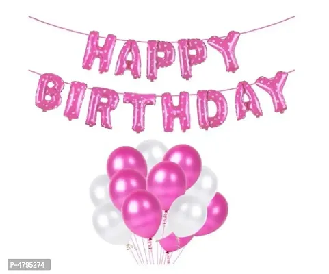Stylish 51 pcs combo happy Birthday Foil Balloon + Pink and White Mettalic Balloon
