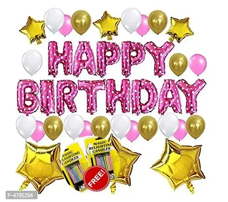 Magic birthday combo happy Birthday Foil Balloon + Star Shape foil + Mettalic Balloon and free Magic Candle-thumb0