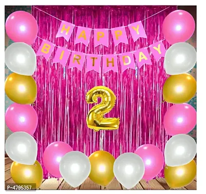 Theme 29 pcs - 2nd  Birthday Combo Happy Birthday Banner 2nd Number Foil Balloon+ fringe Curtains + Metallic Balloons-thumb0
