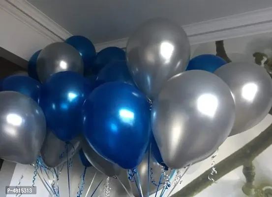 Blooms Theme Blue and Silver  Metallic Latex Balloon (Set of 51 Pic)-thumb0