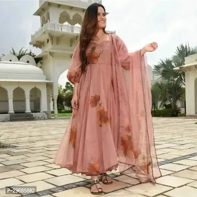 Beautiful Peach Georgette Kurta Dupatta Sets For Women-thumb0