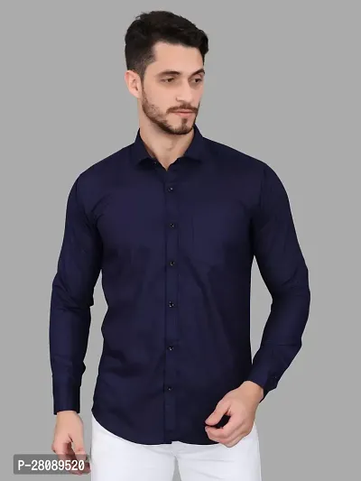 Elegant Blue Cotton Solid Long Sleeves Casual Shirts For Men-thumb0