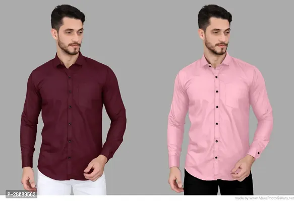 Elegant Cotton Solid Long Sleeves Casual Shirts For Men- Pack Of 2-thumb0