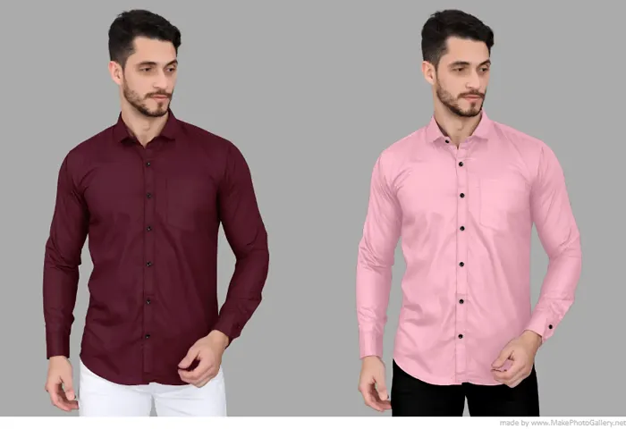 Elegant Solid Long Sleeves Casual Shirts For Men- Pack Of 2