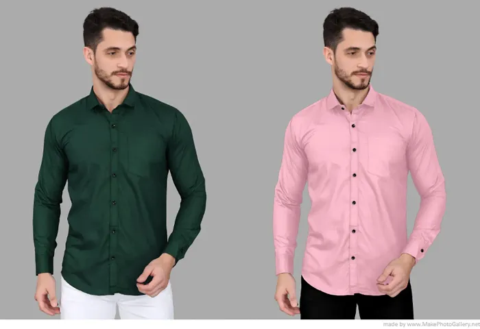 Elegant Solid Long Sleeves Casual Shirts For Men- Pack Of 2