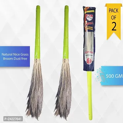 Set of 2 pcs natural dust free grass broom , round grass broom , high grade natural grass broom with 112cm length