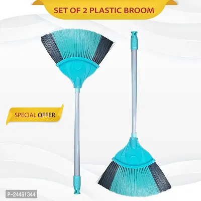Pack of 2 pcs plastic grass broom for floor cleaning , plastic jhadoo with metal stick (rust free) , Lasts 10X more than natural grass broom