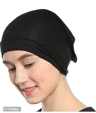 Women Chaderi Lycra Stretchable Stitched Plain Islamic Hijab cap-thumb0