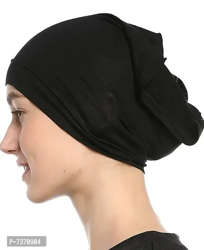 Women Chaderi Lycra Stretchable Stitched Plain Islamic Hijab cap-thumb2