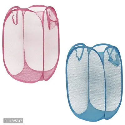 Full Size Rectangular Pink  Light Blue Foldable Laundry Bag pack 2