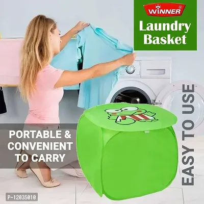 Winner Full Size Green Print Foldable Laundry Basket - Laundry Bag Pack Of 1(45x 45 cm)-015-thumb0
