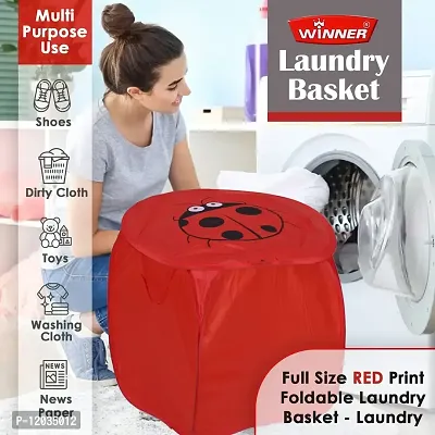 Winner Full Size Red Print Foldable Laundry Basket - Laundry Bag Pack Of 1 ( 45 X 45 cm )