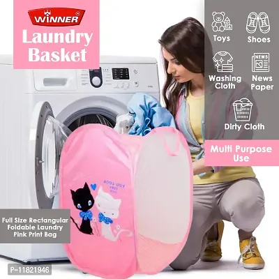 Winner Full Size Rectangular Pink Foldable Laundry Basket - Laundry Bag Pack of 1-thumb0