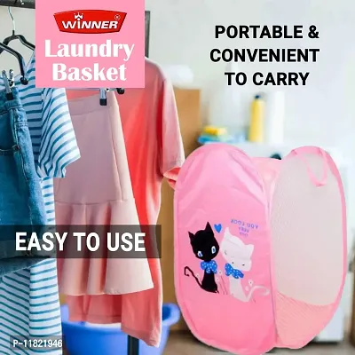 Winner Full Size Rectangular Pink Foldable Laundry Basket - Laundry Bag Pack of 1-thumb3
