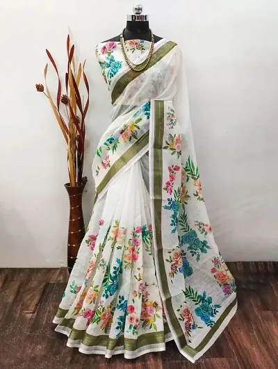 Hot Selling Linen Saree with Blouse piece 