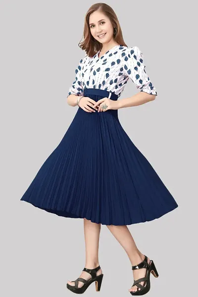 Floral Shirt Collar Pleated Fit Flare Midi Dress