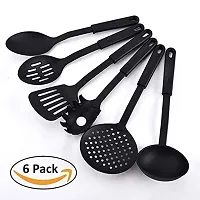 AASTIK 6 Pcs Heat-Resistant Nonstick Spoon Spatula Turner Scoop Kitchen Cooking Utensil Tools Set (Nylon and Plastic, Black)-thumb1