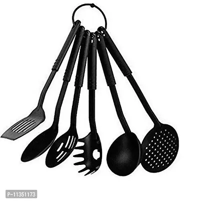 AASTIK 6 Pcs Heat-Resistant Nonstick Spoon Spatula Turner Scoop Kitchen Cooking Utensil Tools Set (Nylon and Plastic, Black)