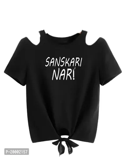 JMD Collection Hub Sanskari Nari Printed Cut Sholder Top Special for Women (Small, Black)