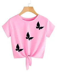 JMD Collection Hub 3 Butterfly Printed Pink Knot Top with Bow Down (Small, Baby Pink)-thumb1