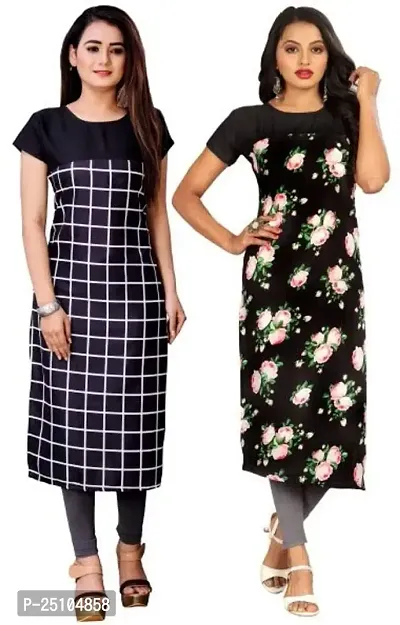 The Orange Shopee Presents Women's Crepe Printed Straight Kurti (Pack of 2)_ CBI02_04_Black_L