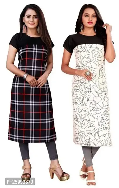 The Orange Shopee Presents Women's Crepe Printed Straight Kurti (Pack of 2)_ CBI02_11_Black_M