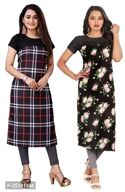 The Orange Shopee Presents Women's Crepe Printed Straight Kurti (Pack of 2)_ CBI02_06_Black_XXL-thumb0