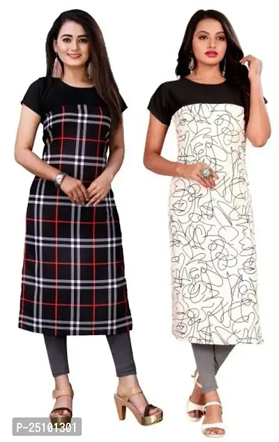 The Orange Shopee Presents Women's Crepe Printed Straight Kurti (Pack of 2)_ CBI02_11_Black_XXL-thumb0