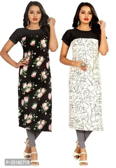 The Orange Shopee Presents Women's Crepe Printed Straight Kurti (Pack of 2)_ CBI02_03_Black_M-thumb0