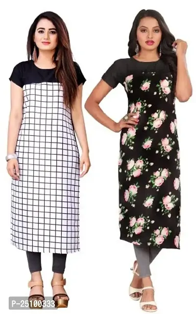 The Orange Shopee Presents Women's Crepe Printed Straight Kurti (Pack of 2)_ CBI02_09_Black_L-thumb0