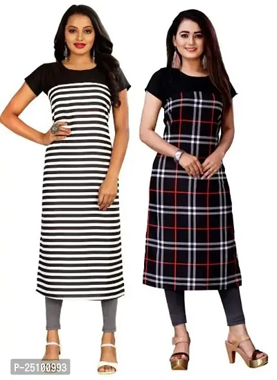 The Orange Shopee Presents Women's Crepe Printed Straight Kurti (Pack of 2)_ CBI02_13_Black_XXL-thumb0