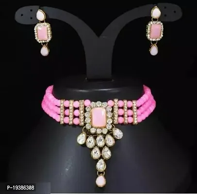 Stylish Pink Alloy Cubic Zirconia Jewellery Set For Women-thumb0