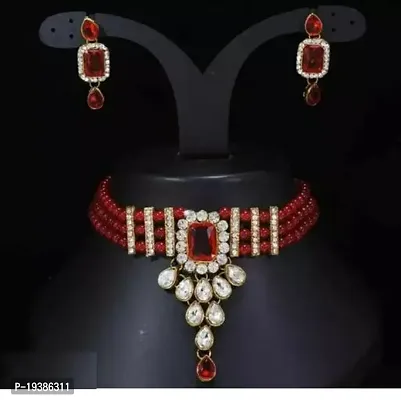 Stylish Magenta Alloy Cubic Zirconia Jewellery Set For Women-thumb0