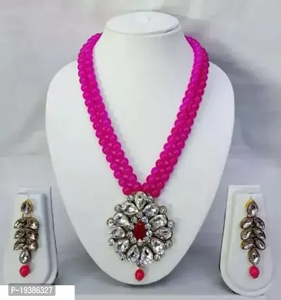 Stylish Pink Alloy Cubic Zirconia Jewellery Set For Women-thumb0