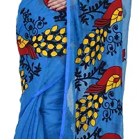 NILUS Cotton-Silk Traditional and Gorgeous Peacock Design Handloom Saree with Blouse Piece For Women/Girls (Parties/Pooja/Festival) (Blue)-thumb1