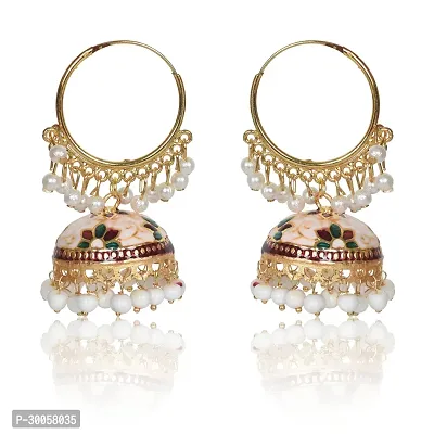 Beautiful White Brass Beads Jhumkas Earrings For Women-thumb0