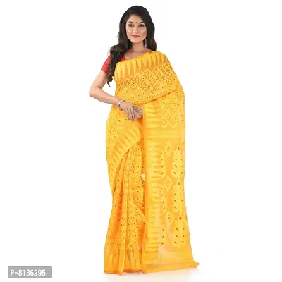 Aishwarya Sarees Women's Jute Cotton Saraswati Puja Special Soft Dhakai  Jamdani Saree with Blouse Piece (Yellow and Red) : Amazon.in: Fashion