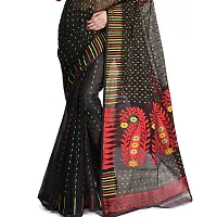 NILUS Self Design Hazarbooti Dhakai Jamdani Cotton Silk Saree (Red, Black)-thumb2