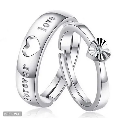 NILUS Women's Heart Design Silver Plated Zinc, Alloy Couple Ring-thumb0