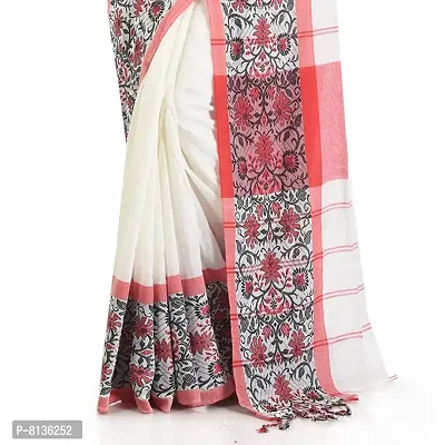 NILUS Soft Pure Cotton Khadi Handloom Saree (Begumpuri Design) (White, Red)-thumb5