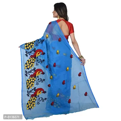 NILUS Cotton-Silk Traditional and Gorgeous Peacock Design Handloom Saree with Blouse Piece For Women/Girls (Parties/Pooja/Festival) (Blue)-thumb5