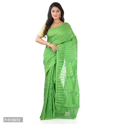 Green And Pink Handwoven Soft Jamdani Saree With Texture Border -  Charukriti - 4237141