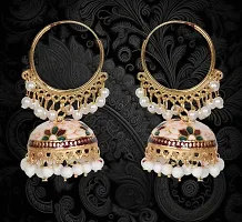 Beautiful White Brass Beads Jhumkas Earrings For Women-thumb3