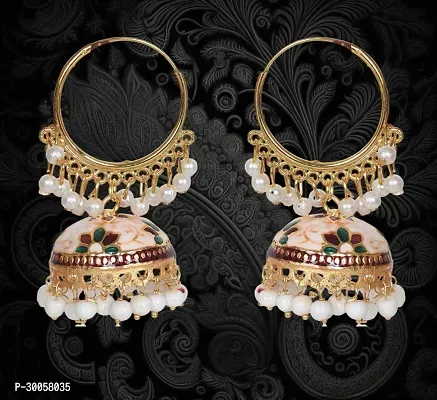 Beautiful White Brass Beads Jhumkas Earrings For Women-thumb4