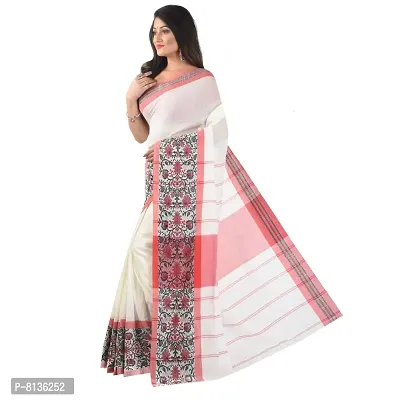 NILUS Soft Pure Cotton Khadi Handloom Saree (Begumpuri Design) (White, Red)-thumb3