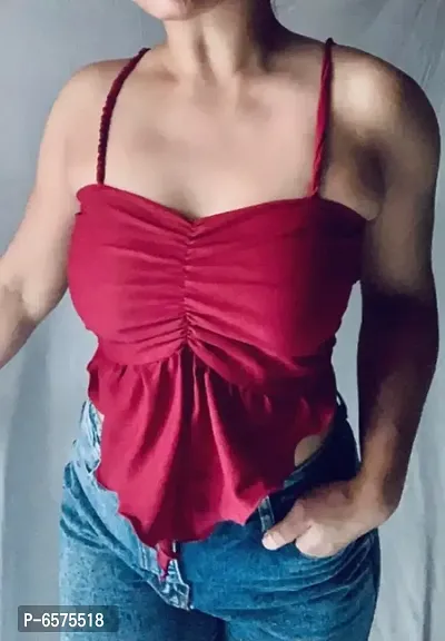 wine red back knot crop top-thumb0