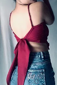 wine red back knot crop top-thumb1